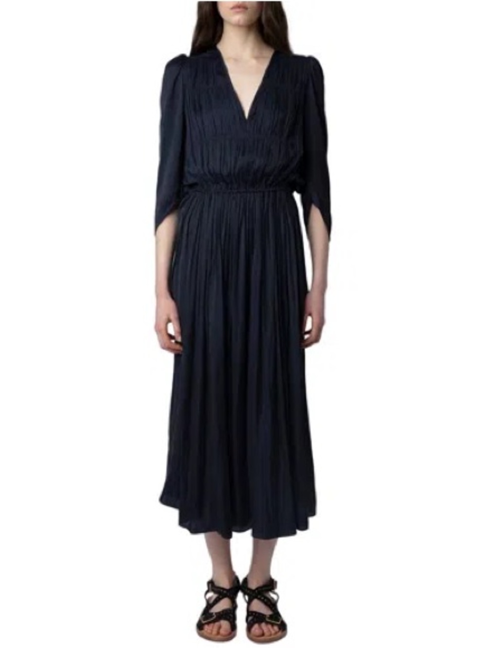 ZADIG & VOLTAIRE Ryoko Satin Midi Dress In Encre - Picture 2 of 9